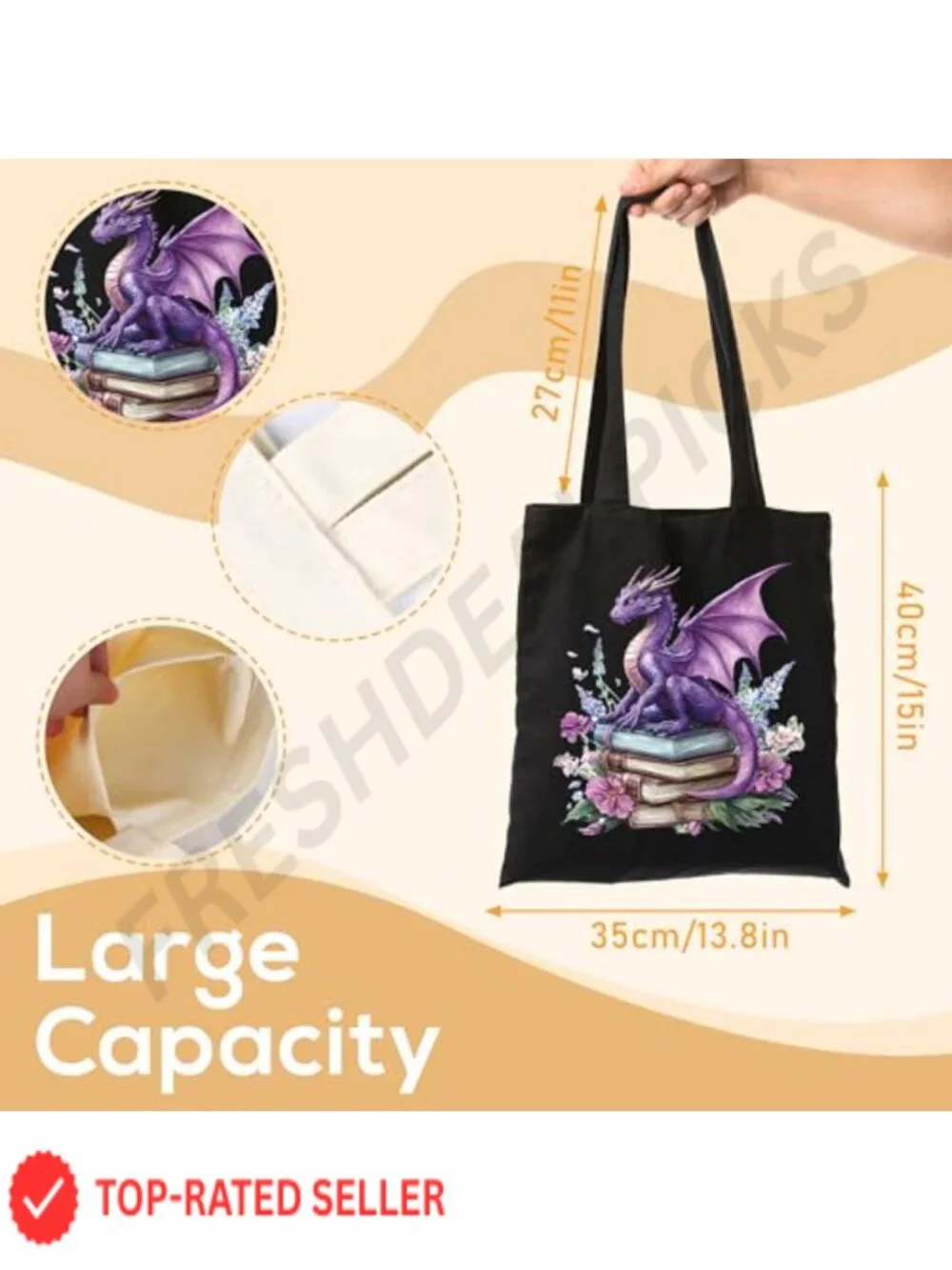 Reusable Dragon Tote Bag for Women - Canvas Shopping and Travel Bag